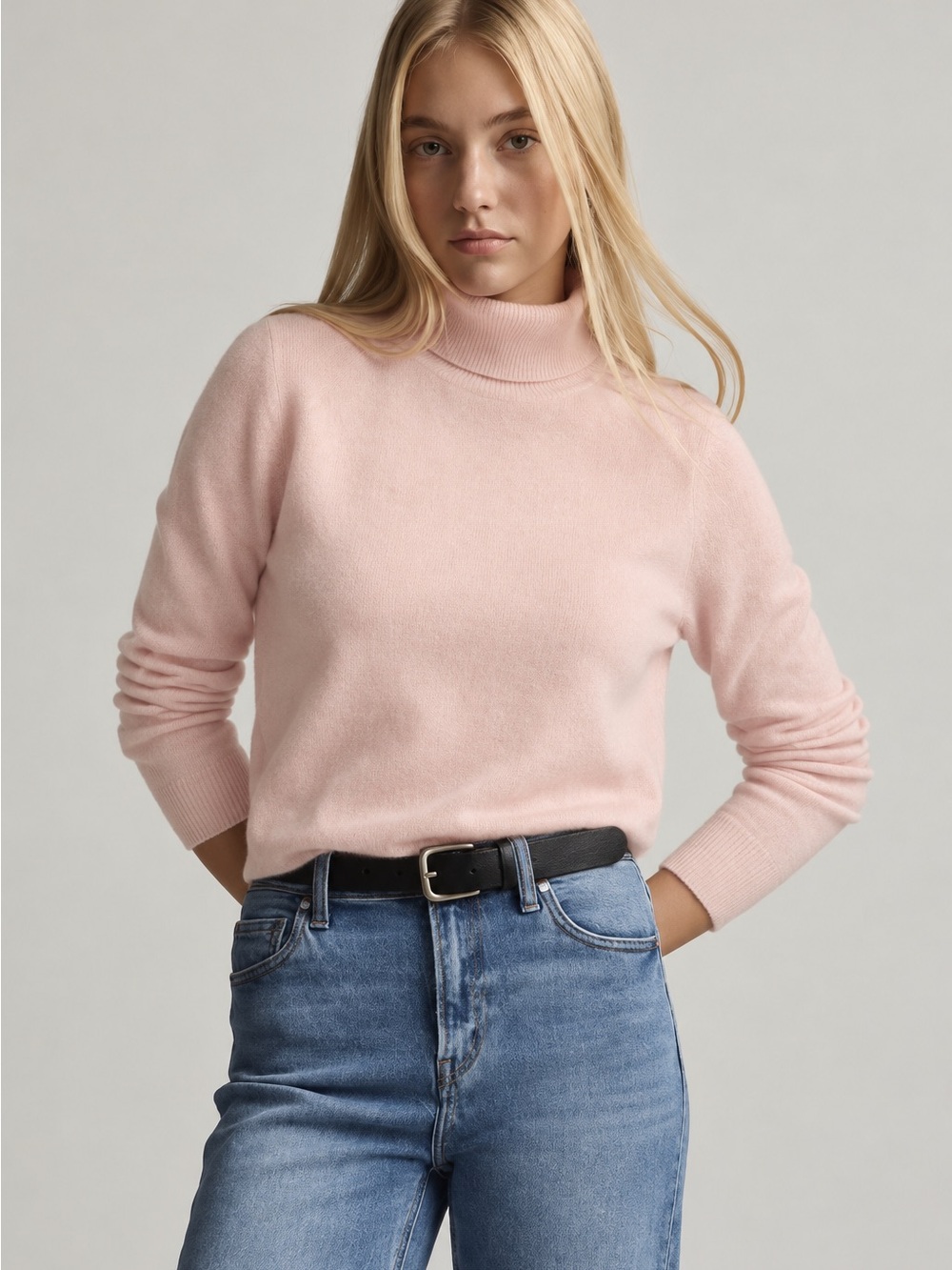 Quince Soft Pink Turtleneck Cashmere-Blend Sweater